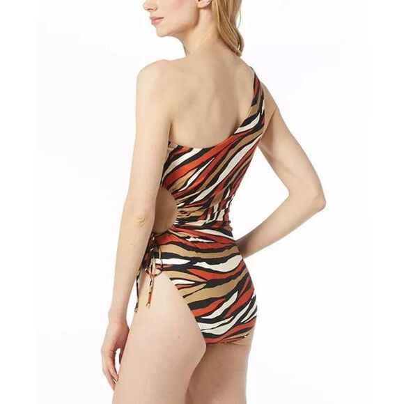 NWT MICHAEL Michael Kors PD62FY2 Zebra Cut-Out One-Shoulder Swimsuit 6 - Picture 2 of 11